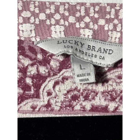 Lucky Brand Large L Pink Medallion Boho V-Neck Hi-Low Short Sleeve Blouse Top - Picture 4 of 7